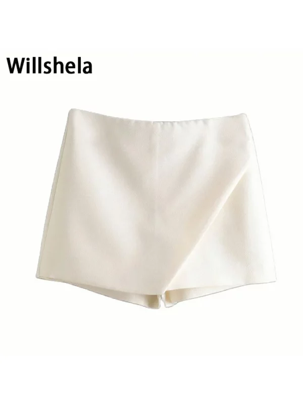 Willshela Women Fashion Asymmetrical Shorts Skirts High Waist Back Pockets Side Zipper Vintage Female Skort Solid - Imagen 19