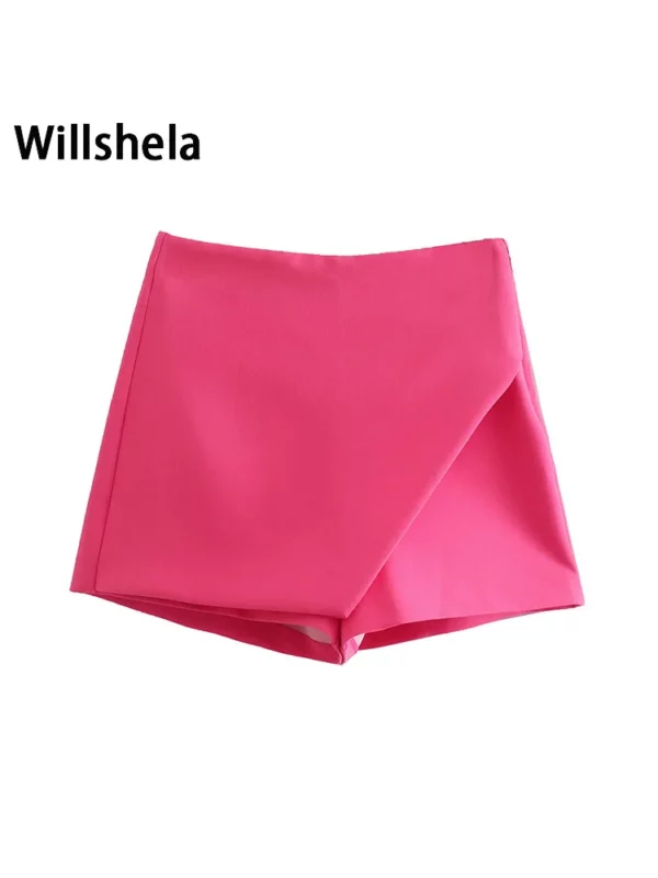 Willshela Women Fashion Asymmetrical Shorts Skirts High Waist Back Pockets Side Zipper Vintage Female Skort Solid - Imagen 13