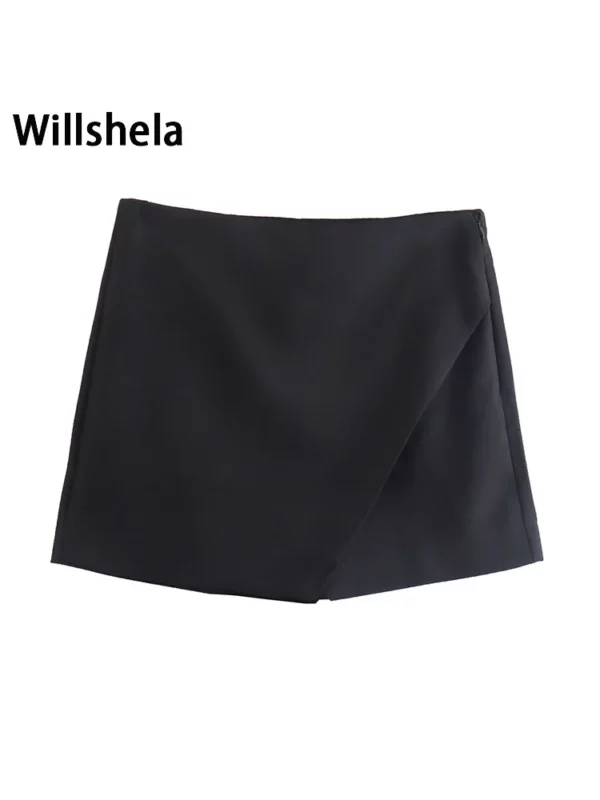 Willshela Women Fashion Asymmetrical Shorts Skirts High Waist Back Pockets Side Zipper Vintage Female Skort Solid - Imagen 10