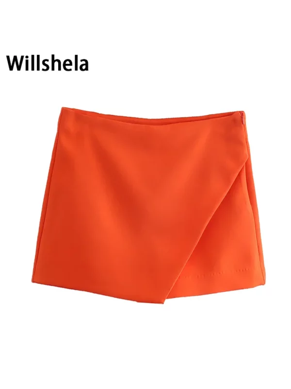 Willshela Women Fashion Asymmetrical Shorts Skirts High Waist Back Pockets Side Zipper Vintage Female Skort Solid - Imagen 15